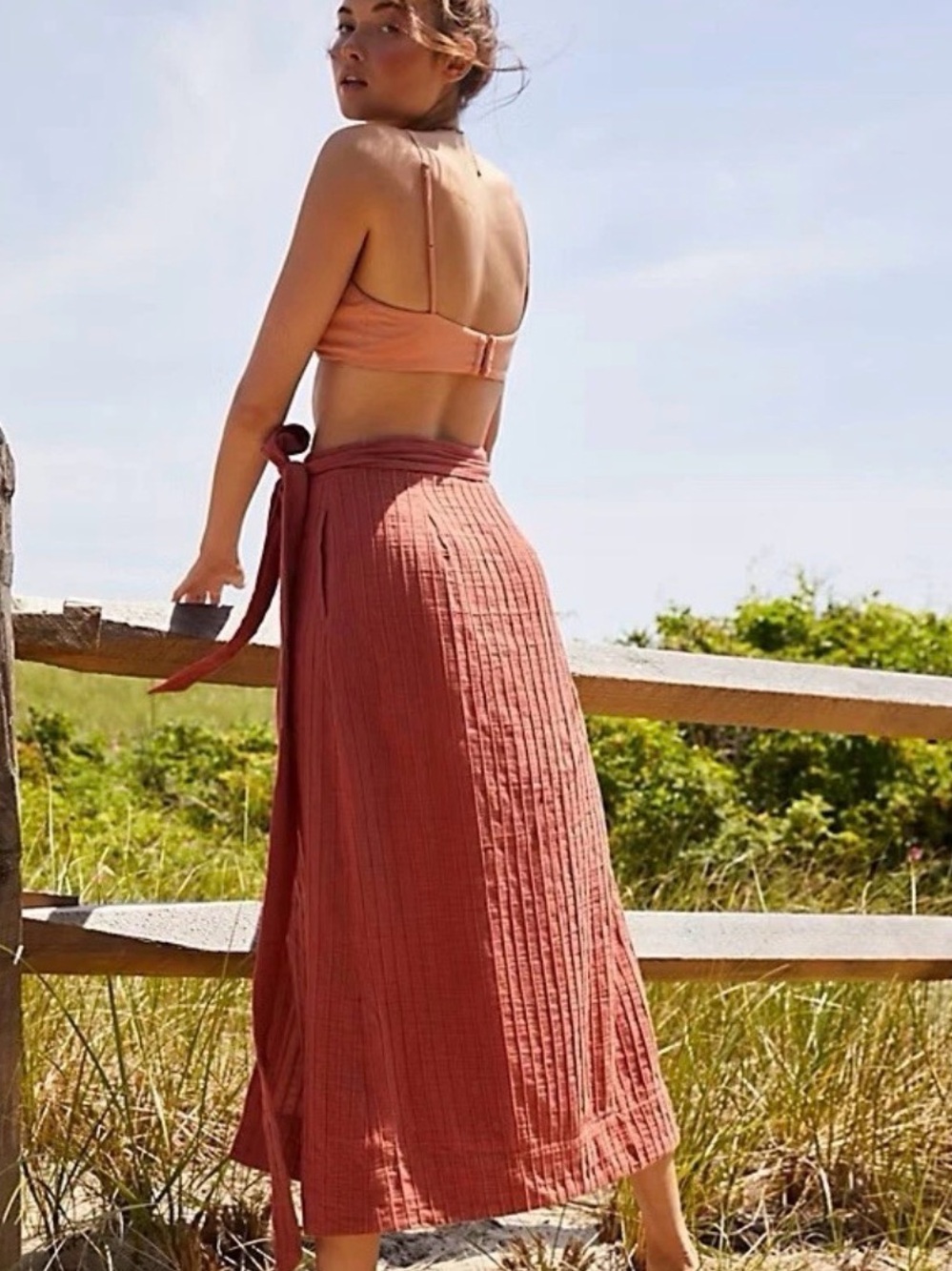 Free People Wrap Skirt Rust Rey Maxi pockets 100% cotton natural materials